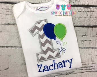 1st Birthday Boy Shirt - Blue Gray Green Balloon Birthday Shirt -Boy Birthday Outfit -First Birthday shirt - 1st birthday boy outfit ANY AGE
