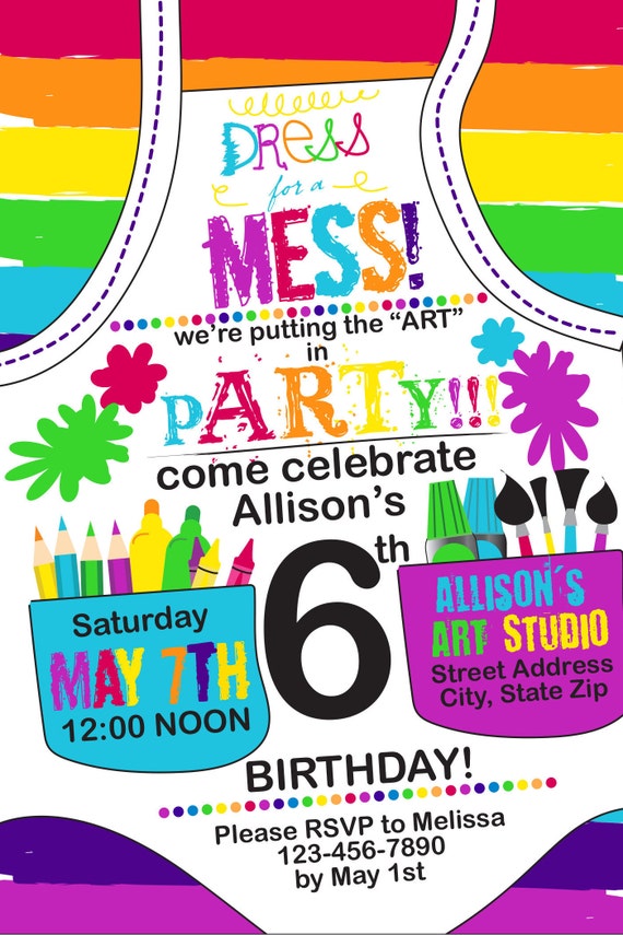 Dress for a Mess Paint Party Apron InvitePRINTED INVITES with