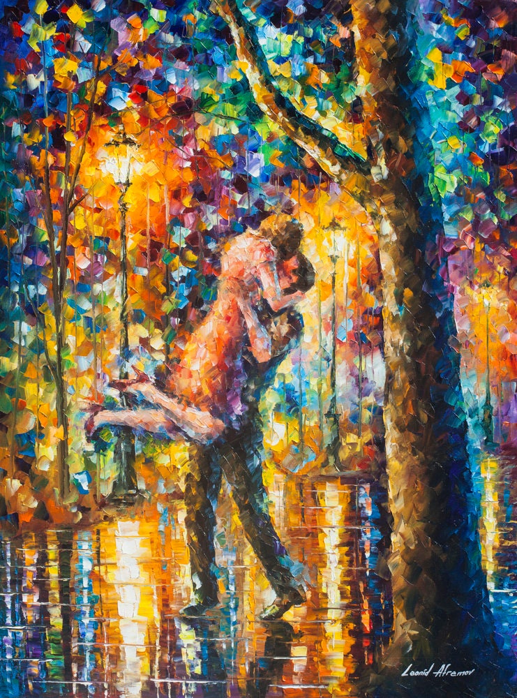 Painting Of Couple Kiss Wall Art On Canvas By Leonid Afremov