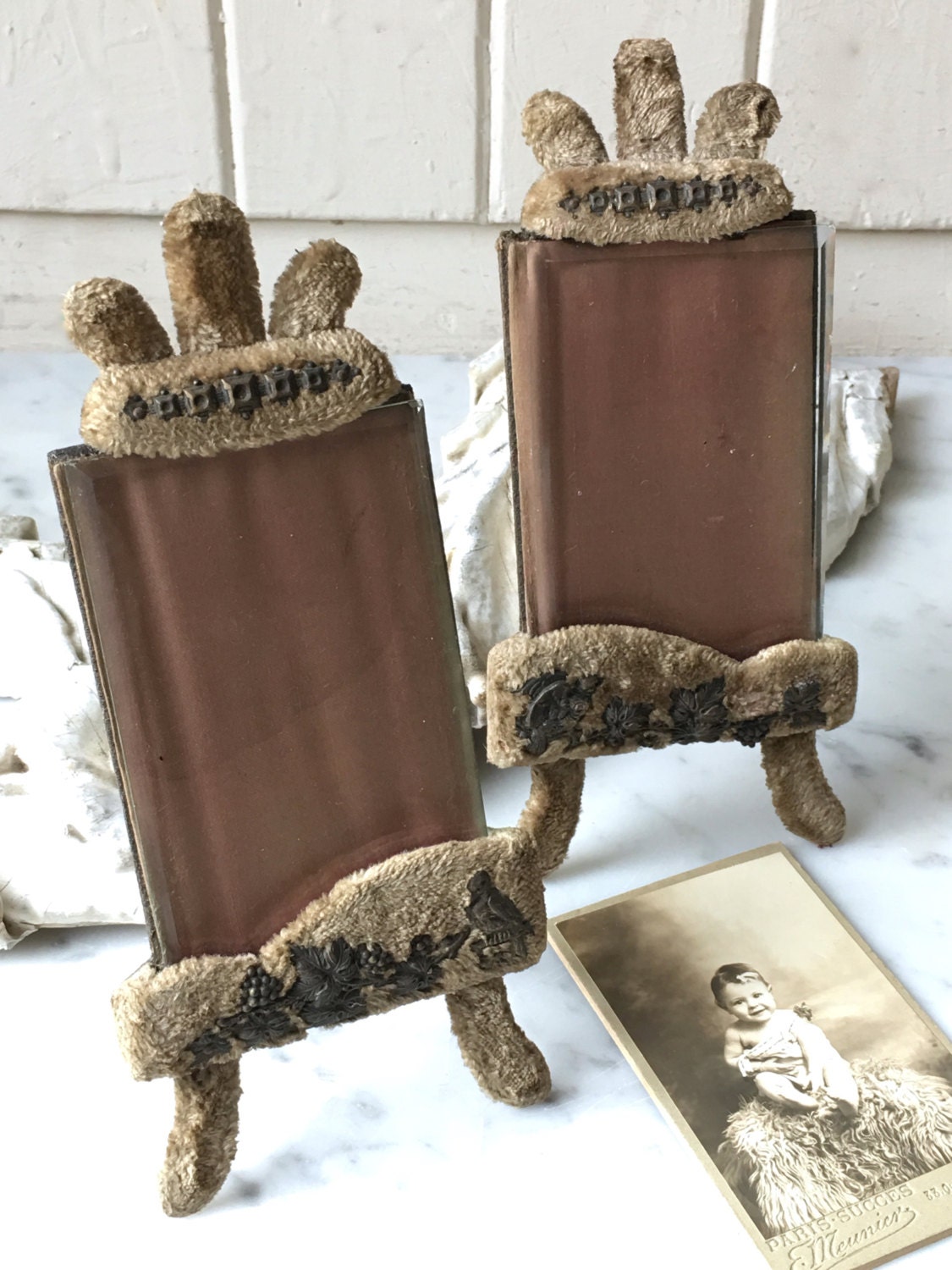 pair antique French velvet picture frames circa 1930s