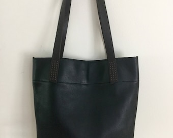 SALE! Leather Tote Bag/ Black Leather Tote/ Lightweight Tote Bag/ Soft Leather Tote