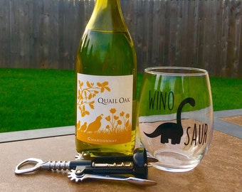 Winosaur Wine Glass // Dinosaur Wine Glass // Dino Wine Glass //Brontosaurus // Wine-o-saur Wine Glass // Dinosaur // Made in USA