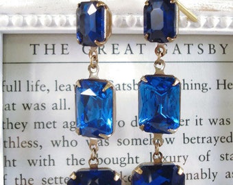 Victorian Earrings - Sapphire - Blue Rhinestone Earrings - Victorian Jewelry - Downton Abbey Earrings - Something Blue - Wedding