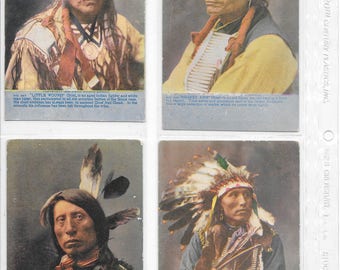 Vintage Postcard Lot of 4 Native American Individual Portraits & Mini Biography