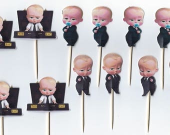 12 Boss Baby inspiried Cupcake Toppers, Party Picks, Pink Cupcake,Boss Baby Cupcakes, Theme Birthday Decor, Shower, Celebration.
