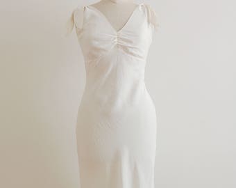 90s white silk dress with bows straps