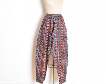 vintage 90s pants, ikat pants, ikat print weave, colorful pants, 90s cargo pants, tourist pants tribal print high waisted pants 90s clothing