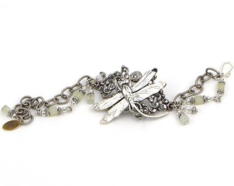 Silver Dragonfly Bracelet, Unique Boho Jewelry Gift, Art Nouveau Bracelet, Unique Boho Bracelet, Jewelry Gift for Wife, Girlfriend, Mom, Me