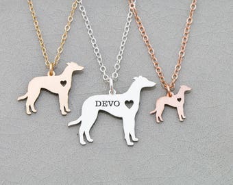 SALE • Greyhound Necklace • Greyhound Dog Gift • Personalized Pet Name • Engraved Pet Gift •Custom Dog Breed •Sterling Dog •Cutout Pet Charm
