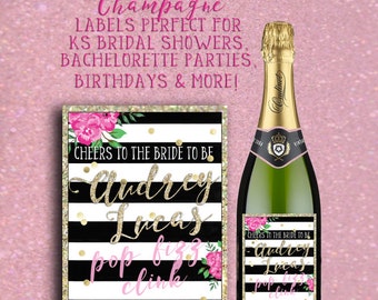 Kate Spade Bridal Shower Wine Labels * Wine Labels for Kate Spade Birthday Party * Perfect for KS Mimosa Bar * Custom Kate Spade Wine Labels