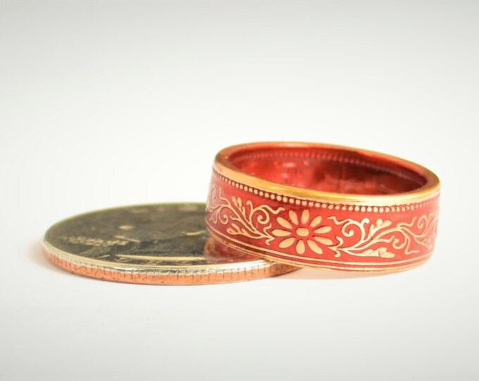 Coin Ring, Red Ring, Japanese Ring, Bronze Ring, Japanese Coin, Japanese Jewelry, Coin Rings, Japanese Art, Coin Art, Japanese Coin Ring