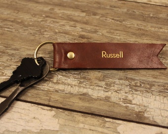 LEATHER and Brass Key Fob. Leather Key Chain with Swivel Hook.