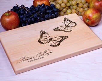 Cutting Board Wedding gift Personalized cutting board Butterflies - Custom Engraved - Housewarming gift Anniversary Gift for Couple chopping