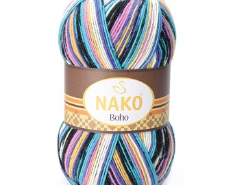 BOHO NAKO wool yarn, acrylic yarn, fancy yarn, yarn pattern, 14 shades in the palette, 75% wool