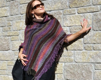 Women ponchos | Knit poncho - gift for women - poncho - hand knit poncho - wool poncho - gift for wife - boho poncho - fringe poncho