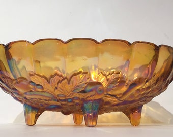 Amber Carnival Glass Footed Garland Bowl | Indiana Glass Carnival Bowl