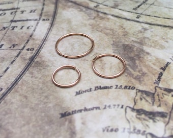 Rose gold nose ring, 6mm Hoop earrings, Small cartilage earrings, Rose gold septum ring, 8mm gold hoop earrings 14k nose hoop, 10mm 20g