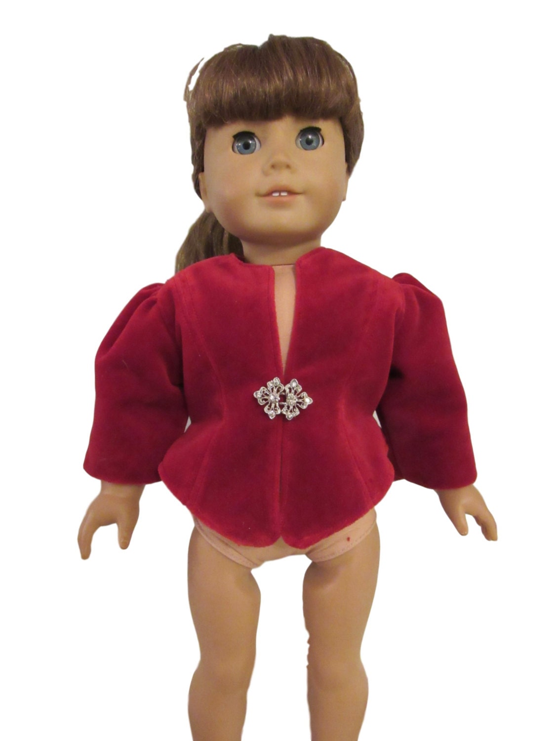 Red velvet jacket and shoes for christmas fits 18 inch dolls
