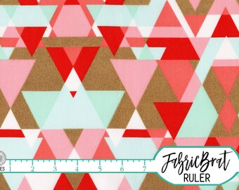 CORAL & MINT TRIANGLE Fabric by the Yard Fat Quarter Gold Metallic Fabric Pyramid Fabric Quilt Fabric Apparel Fabric 100% Cotton Fabric a4-7