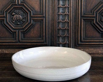 12.75" Rustic Shallow Stoneware Serving Bowl, Handmade Ceramic Centerpiece, Shabby Chic Ceramic Bowl, Handmade Salad Bowl, Pasta Bowl