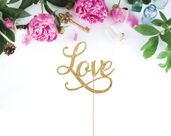Wedding Cake Topper - Love Cake Topper - Glittery Love Cake Topper - Engagement Party Cake Topper - Bridal Shower Cake Topper