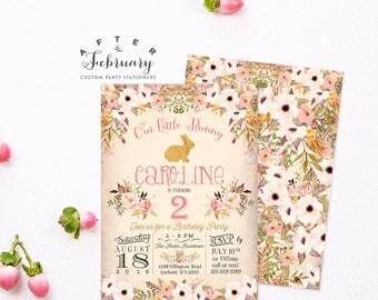 Bunny Birthday Invitation, Easter Birthday Invitation Girl Birthday Invitation, Kids Birthday Watercolor Invitation// Printable No.152KIDS