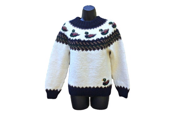 Vintage 100% Wool Sweater by Orvis Mallard Duck Fair Isle