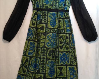 1960's 60s / Vintage Tiki Dress / Made in Hawaii / Sheath/ Plus Size XL Large
