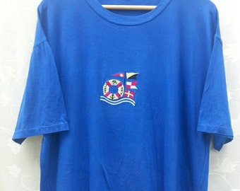 Vintage 80's/90's PIERRE BALMAIN// France Fashion//Embroidered Color Logo// Blue T-Shirt size 50// Made in Italy