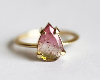 Solitaire Watermelon tourmaline Ring, Tourmaline Slice Ring, Green Tourmaline Ring, Pink Tourmaline Ring, One Of a Kind Ring, Unique Ring