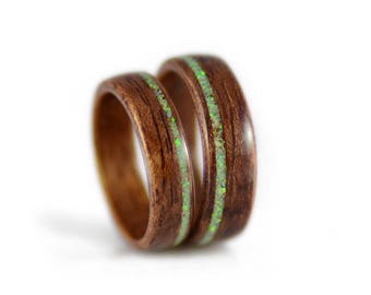 Promise Rings For Couples - Bubinga wood rings with opal inlays, wooden wedding bands, commitment rings, guy promise rings, girlfriend