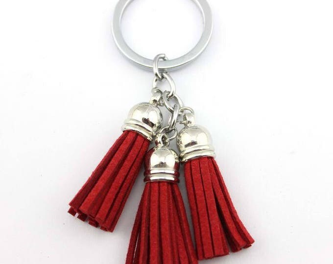 Red Tassel keychain, clip on tassel, clip on bag charm, tassel charm with lobster clasp, swivel tassel keychain 3 piece tassel fri