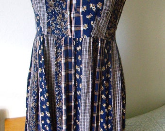 Vintage 90s, fabric seersucker dress sleeveless button-TEDDY's. size 36/6