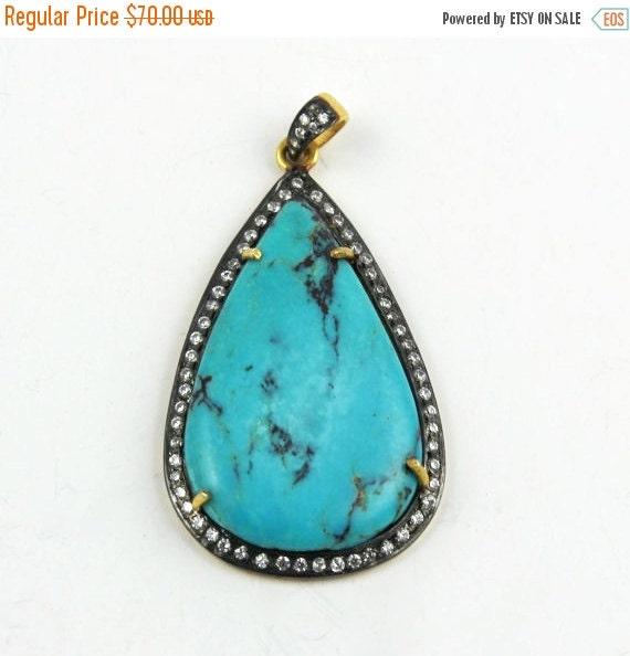 Sale New 92.5 Sterling Silver Turquoise Pendant by gemswelry