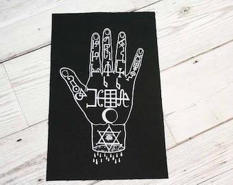 Occult nu goth patch - hand of power, symbols demons punk patch, pagan patches, witch patch sew on patch, voodoo, wicca screen printed patch