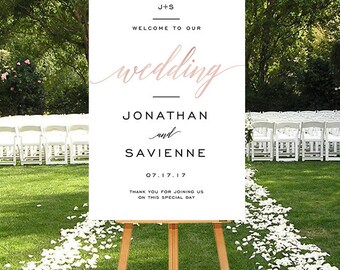 Wedding welcome sign blush, Printable modern wedding Sign, DIGITAL wedding sign, Large Wedding Sign, Modern script Wedding Welcome Sign