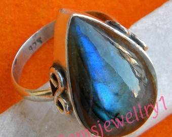 Labradorite Stone Ring,Sterling Silver Ring, Silver Ring,Labradorite ring, Blue light Ring,Size 5 6 7 8 9 10 11 12 13 14, RSILVER-0407150037