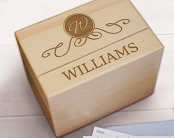 Engraved Family Wood Recipe Box-Personalized Recipe Box