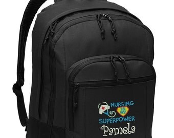 Nursing Is My Superpower Personalized Back Pack Rn, Lpn, Nurse, Cna, Cma, Embroidered