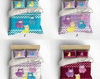 Kids Bedding, Kids Duvet Cover, Comforter, Childrens Bedding, Llama Bedding, Llama Pillow, Purple Blue Pink Red, Twin, Queen, Bedroom Decor