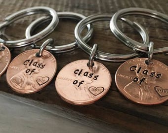 Gift for Graduates, high school graduation, graduation gift, class of 2017, keychain Engraved custom penny keychain, 8th grade class gifts
