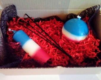 Lot 2 Candles Football craft candle has colza wax, blue white red, French flag, handmade