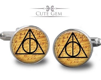 SUPER SALE - Deathly Hallows ( Harry Potter ) - Silver Glass Cufflinks