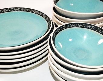 Dinnerware Set (3 pieces), Tableware, Porcelain, Matte Black, Blue, White