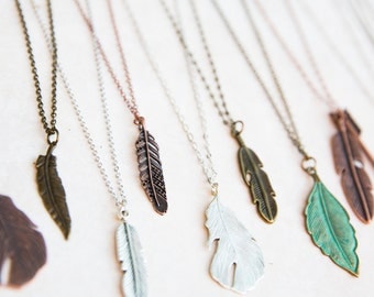 Feather Necklace, Long Boho Necklace, Best Friend Necklaces, Bohemian Necklace, Silver Charm, Large Feather Necklace, Create your Own
