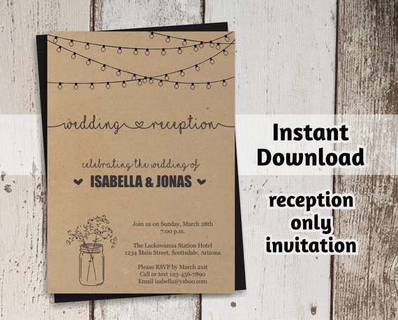 Reception Only Invitation Template Printable Rustic Mason