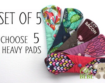 Cloth menstrual pads - Set of 5 heavy pads - Choose your models - 100% cotton - Mama pad - Reusable cloth pads - Cloth pads - Eco friendly