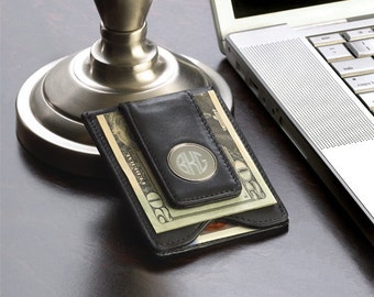 Leather Money Clip and Card Holder (g186-1168) - Free Personalization