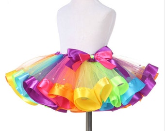 Super Cute Rainbow Tutu Skirt, Sparkly Diamond Rainbow Dress, Handmade Rainbow Skirt, Birthday Party Tutu, Crystal Rainbow Skirt