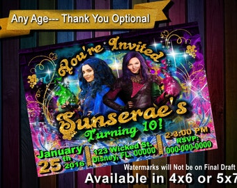 Disney descendants party supplies, descendants invite, descendants party, descendants birthday, birthday pajamas, Dreamazon Designs
